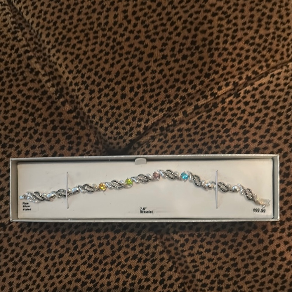Silver Bracelet with Multicolor Gemstones